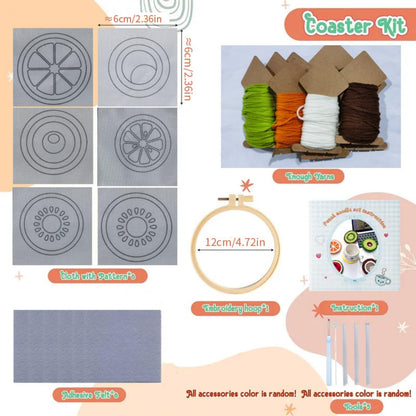 Avtytsda 6PCS Punch Needle Coaster Kit,Easy Punch Needle DIY Embroidery Set with Tools, Yarns, Hoop, Instructions Easy for Beginners, Kids, Adults, Handmade Gift and Decoration (Fruit)