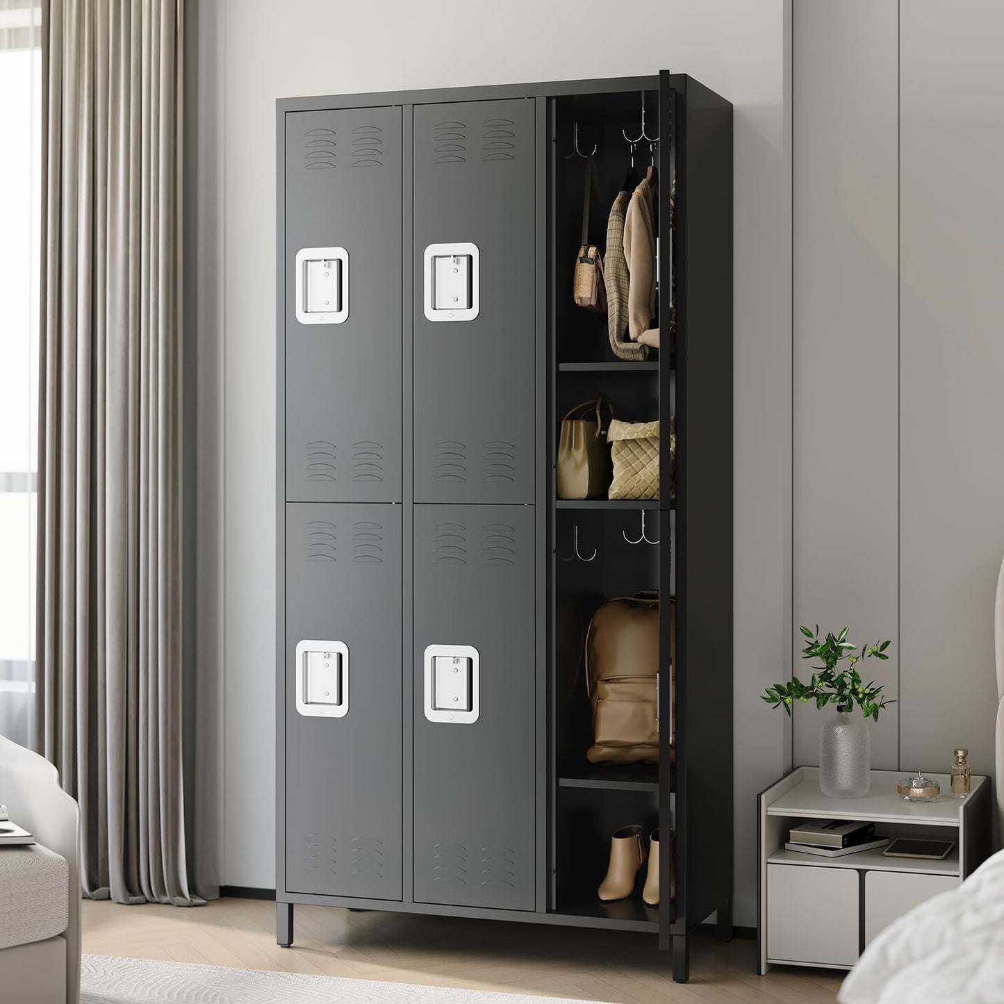 BouPower 72" Tall Metal Lockers for Employees with 12 Hooks and 9 Shelves, 6 Doors Office Storage Cabinet for Home, School, Gym, Office, Black