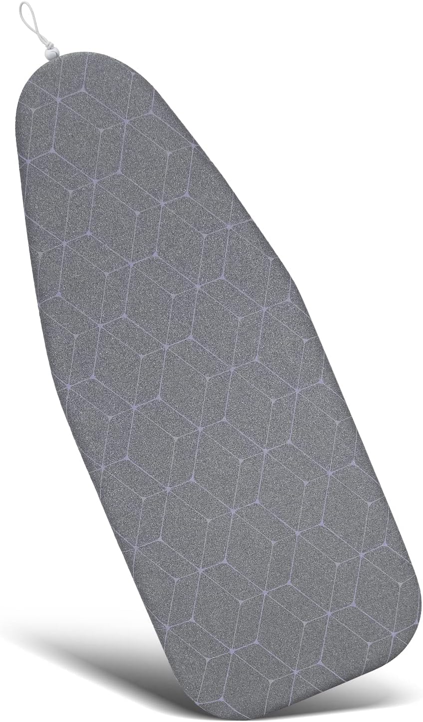 Duwee 12"x32" Heat Resistant Metallic Ironing Board Cover, Durable Thick Felt Padding with Elastic Cord, Geometric