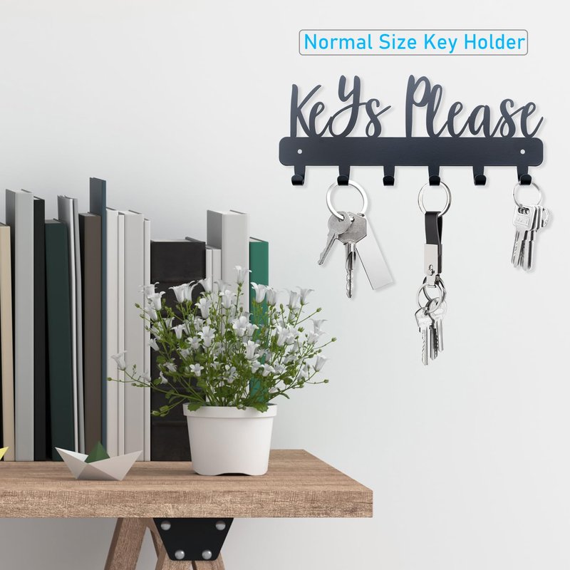 BITALYE Keys Please Holder on Wall,Key Holder Wall Mounted,Black Metal Decorative Key Rack Hooks for Garage, Mudroom, Hallway,Entryway,Front Door,Office (Normal Size:11x4.57inches)