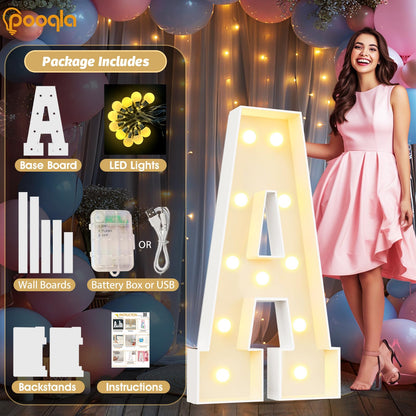 Pooqla 4 FT Marquee Light Up Letters, Marquee Letter Lights 4 Feet Tall, Giant Letter Sign Big Mosaic Letters for Balloons Birthday Party Anniversary Wedding Decorations, Warm White Letter L