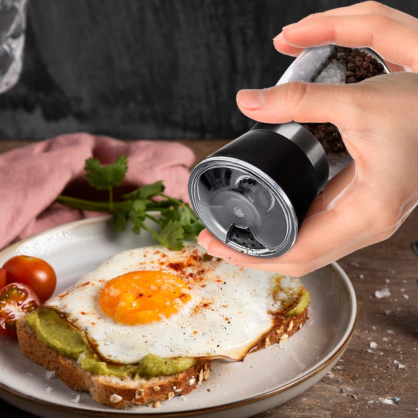 Manual Refillable Pepper Grinder - 6 Oz Glass Grinders for Pepper, Salt & Spices, Adjustable Rotor with 5 Settings