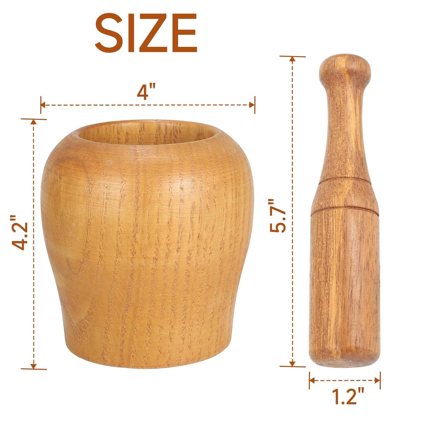 Handmade Acacia Wood Mortar and Pestle - Ideal for Spices, Herbs, Garlic, and Kitchen Essentials