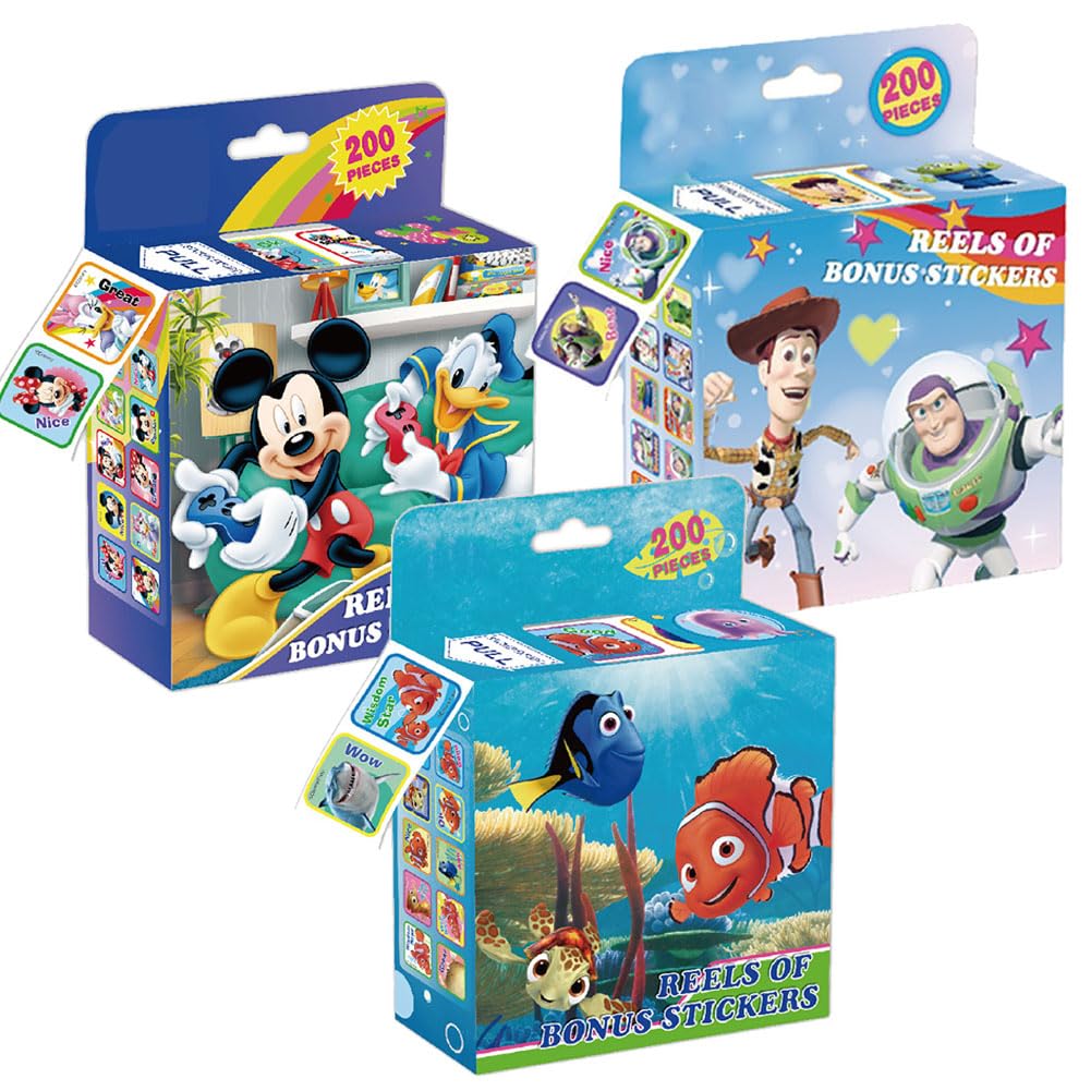 IZKICN 3 Pack Kids Stickers - 600 Pcs 30 Cartoon Designs, 1 Inch Self Adhesive Roll Stickers, Reusable Labels for Kids & Teachers