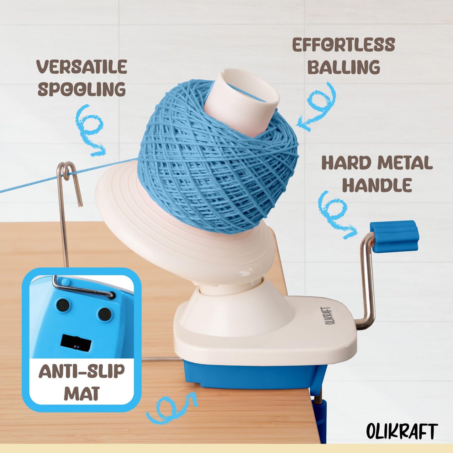 Olikraft Crochet Yarn Winder for Crocheting and Umbrella Swift (with Skein Holder) Combo Set - Yarn Spinner for Crocheting, Cake Ball Winder, Roller, Baller, Spooler