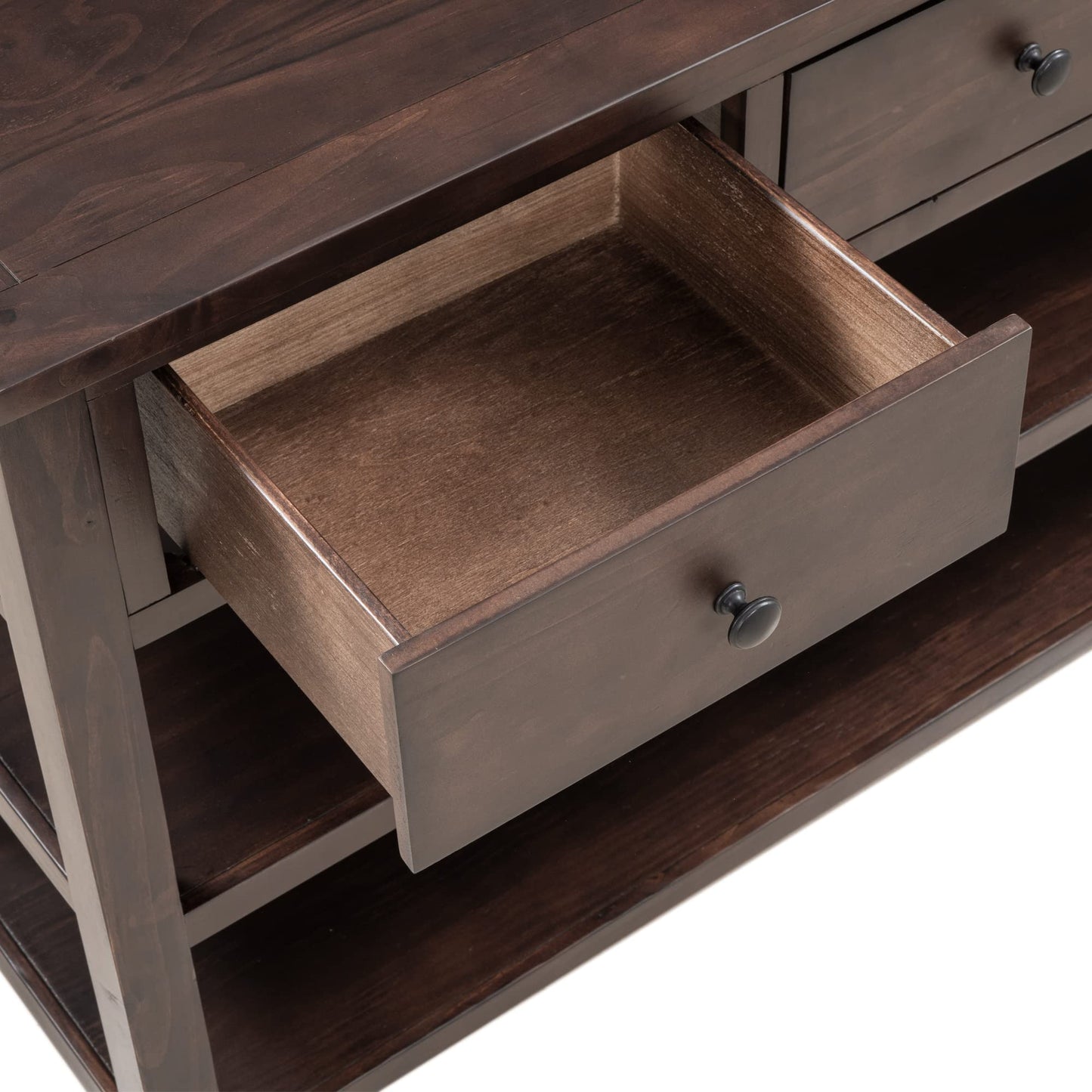 Bellemave Solid Wood Console Table with Drawers, Retro Entryway Table with 3 Drawers and 2 Open Storage Shelves, Narrow Long Sofa Table, Behind Couch Table for Living Room, Foyer and Hallway, Espresso