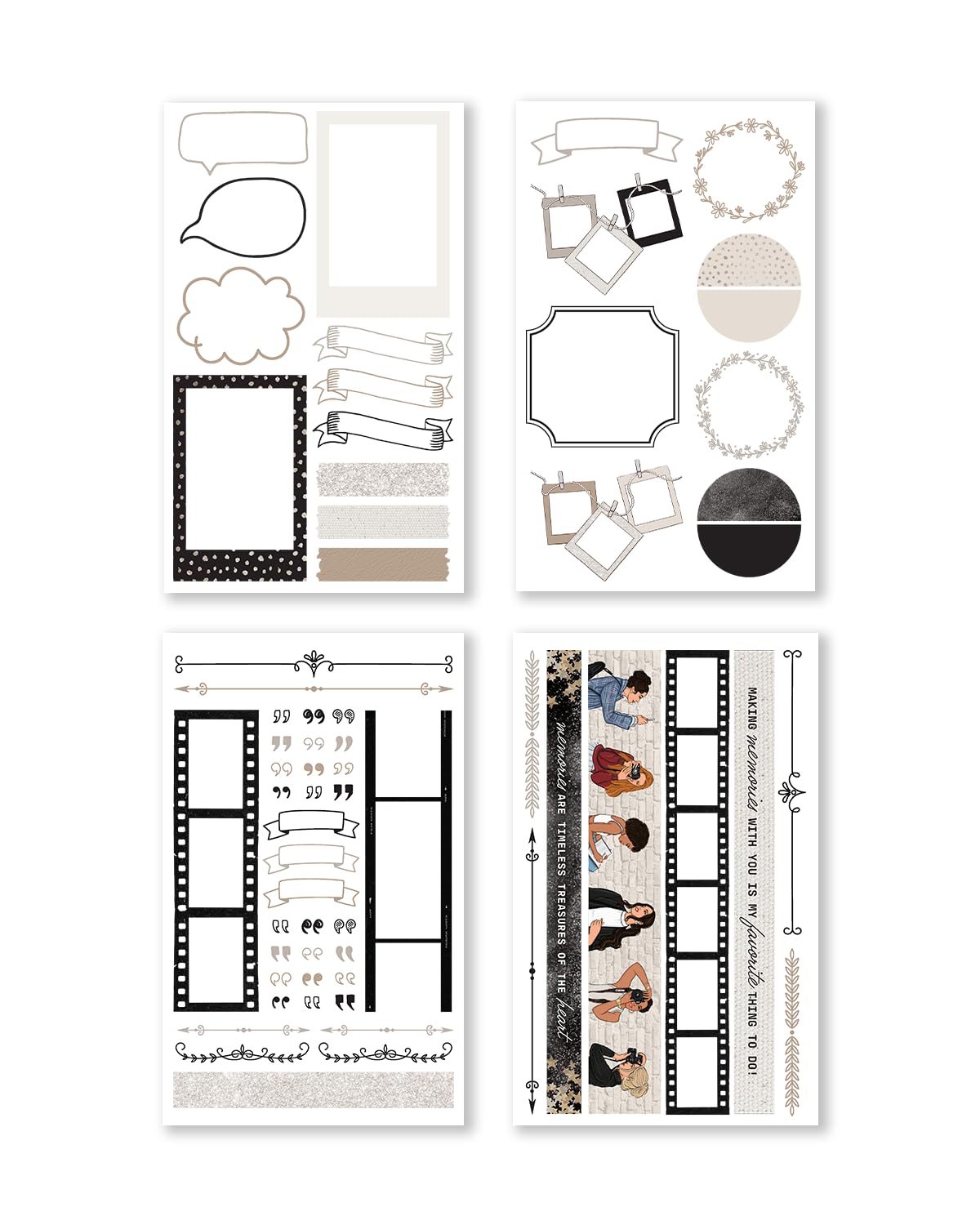 Rongrong Treasured Memory Sticker Book – 24 Pages of Vintage-Inspired Stickers for Journals, Planners & Scrapbooks – Neutral Tones, Handwritten Notes, Quotes & Photo Frame Stickers