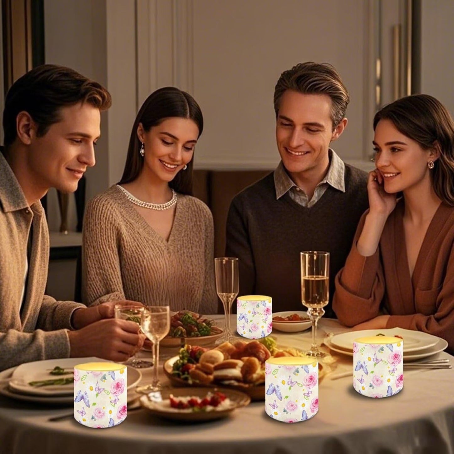 Cozeyat Floral Mix LED Candles Set of 4 Battery Powered Flameless with Remote Timer Dancing Flame Waterproof for Home Beach Garden Patio Decor