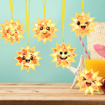 AmazingSpark 30 Pcs Sun Suncatchers Paper Craft Spring Sun Face DIY Stained Glass Effect Tissue Paper Kits Gift Bulk for Summer Sunshine Activities Art Party Decor