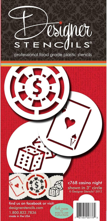 Designer Stencils Casino Night Cookie Stencil Set, (Dice, Cards, Poker Chip), Beige/Semi-Transparent