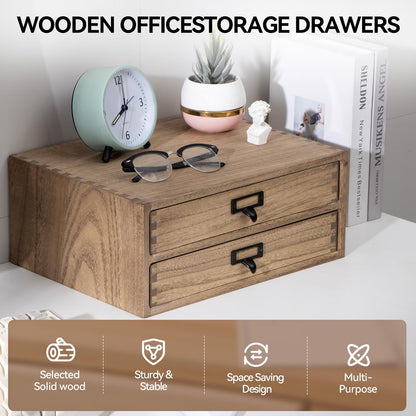 KIRIGEN Wooden Desk Organizer with 2 Drawers, Wood Desktop Storage Cabinet, Shallow Office Drawer Organizer for Printer Paper and Mail, No Assembly, 13.78 W x 10.6 D x 5.9 H In, FAX-DBR