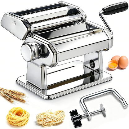 Pasta Maker Machine, Manual Pasta Maker with 9 Adjustable Thickness Settings, Stainless Steel Noodles Maker with Rollers and Cutter for Pasta, Spaghetti, Fettuccini, Lasagna