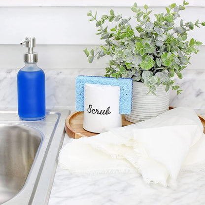 AuldHome Design White Enamel Sponge Holder, Rustic Enamelware Kitchen Sink Accessory