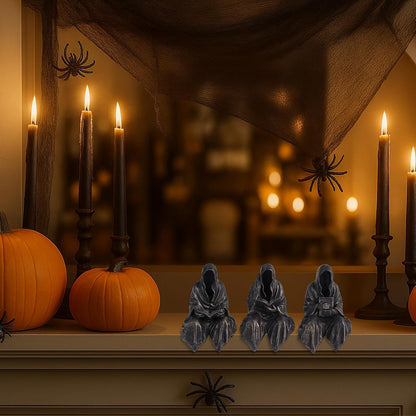2.95" Set 3,Gothic Mini Reading Statue Bookshelf Figure of Grim Reaper Statue,Mystery Reading Figurines Sitting