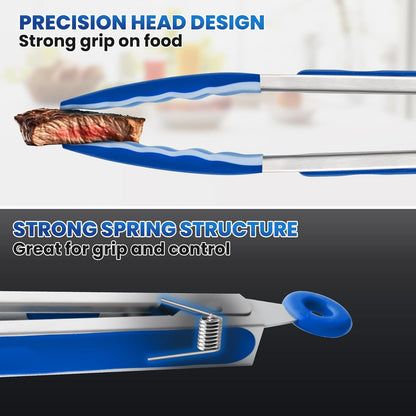 600 Heat Resistant Kitchen Tongs, 12-Inch Stainless Steel Locking Food Tongs for BBQ, Cooking, Salad, and Serving