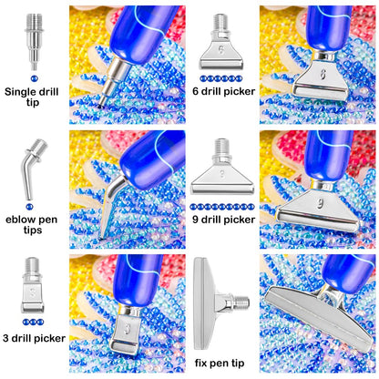 RaySoar Diamond Art Pens Diamond Art Tools Painting Pen with Screw Metal Tips Multi-Placer Tool Accessories for Adults Gem Rhinestone Picker Stylus Blue