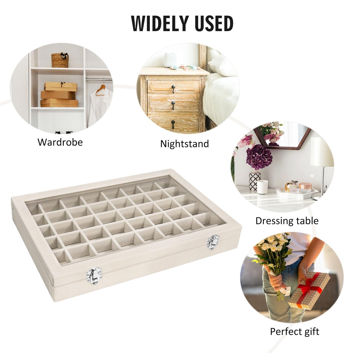 Vicoter Velvet Jewelry Tray 48 Compartments Jewelry Display Organizer with Transparent Cover Rings, Earrings, Necklaces, Pendants Storage Box for Girls, Wives, Mothers, Women