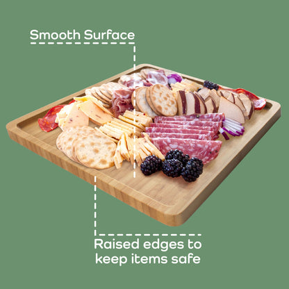 BambooMN Organic Bamboo Serving Tray, Vanity, Appetizers, Snacks, Desserts, Charcuterie Boards, 17"x13"x0.75" - 30 Trays