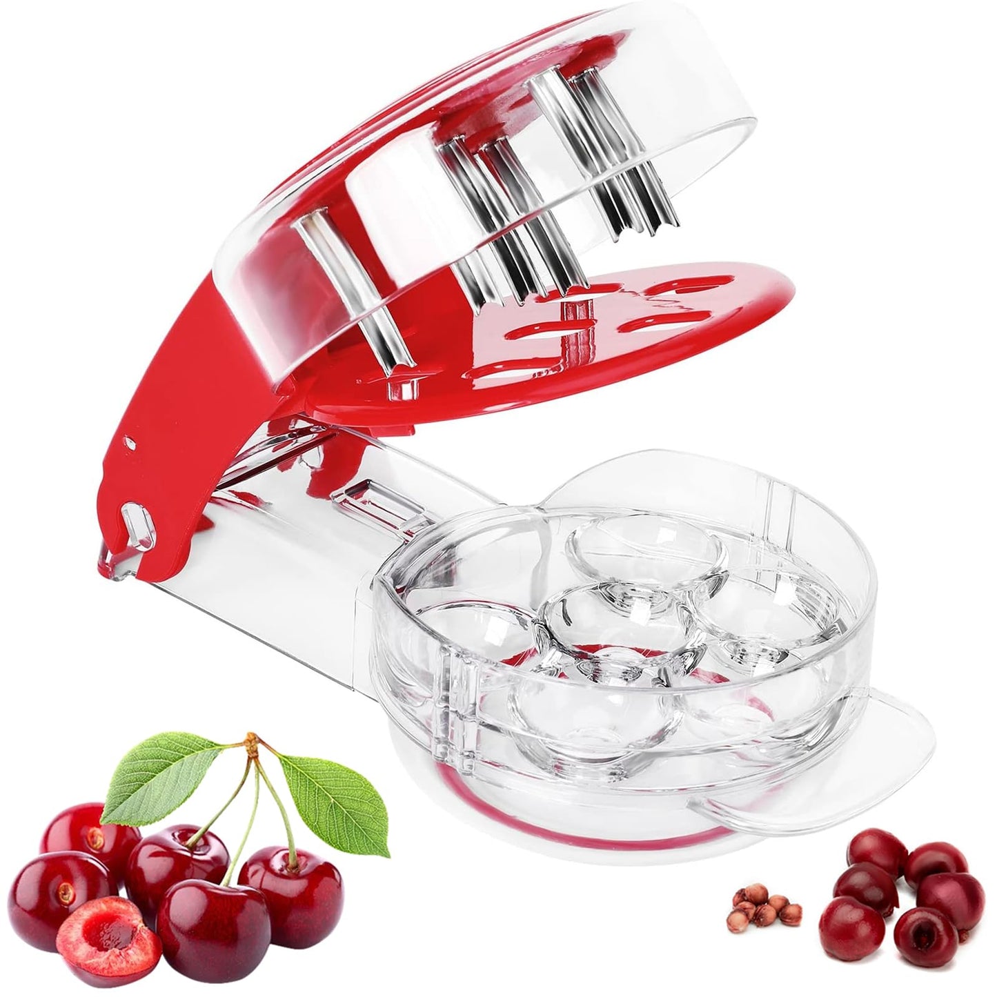 Brighoot Cherry Pitter – Multi Cherry Corer with Rebound & Lock Design, Pits 6 Cherries at Once, Easy Cherry Jam & Baking Tool, Dishwasher Safe