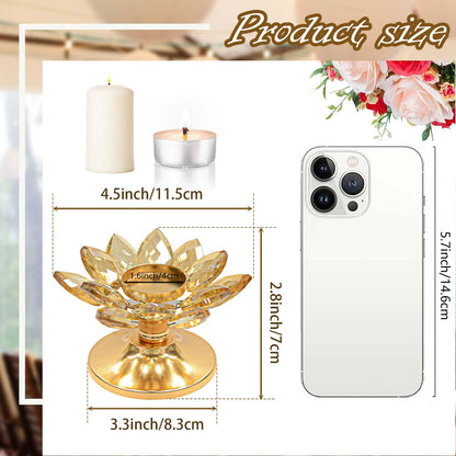 1 PC Gold Crystal Flower Tea Light Holder, Glass Tealight Candlestick with Metal Base, Votive Candle for Table Centerpiece, Wedding/Parties Decor, Nice Gift