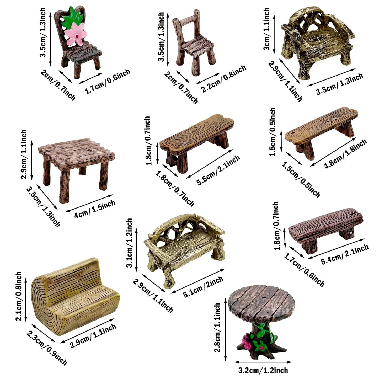 Cayway 17 PCS Miniature Garden Ornaments, Miniature Garden Table and Chairs Set, Fairy Garden Ornaments for Garden Home Micro Landscape Decoration