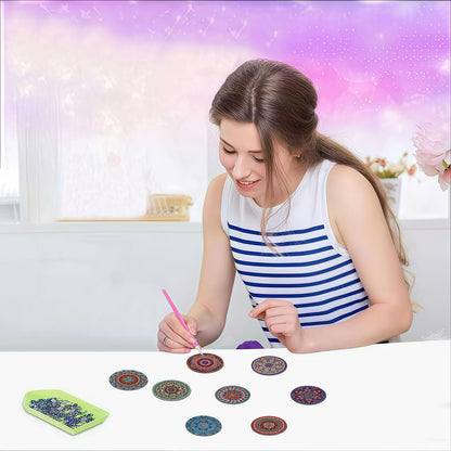 DDGYP 8 Pcs Mandala Diamond Painting Coasters with Holder, DIY 5D Diamond Art Craft Supplies for Home Decor, Diamond Art Kits for Adults