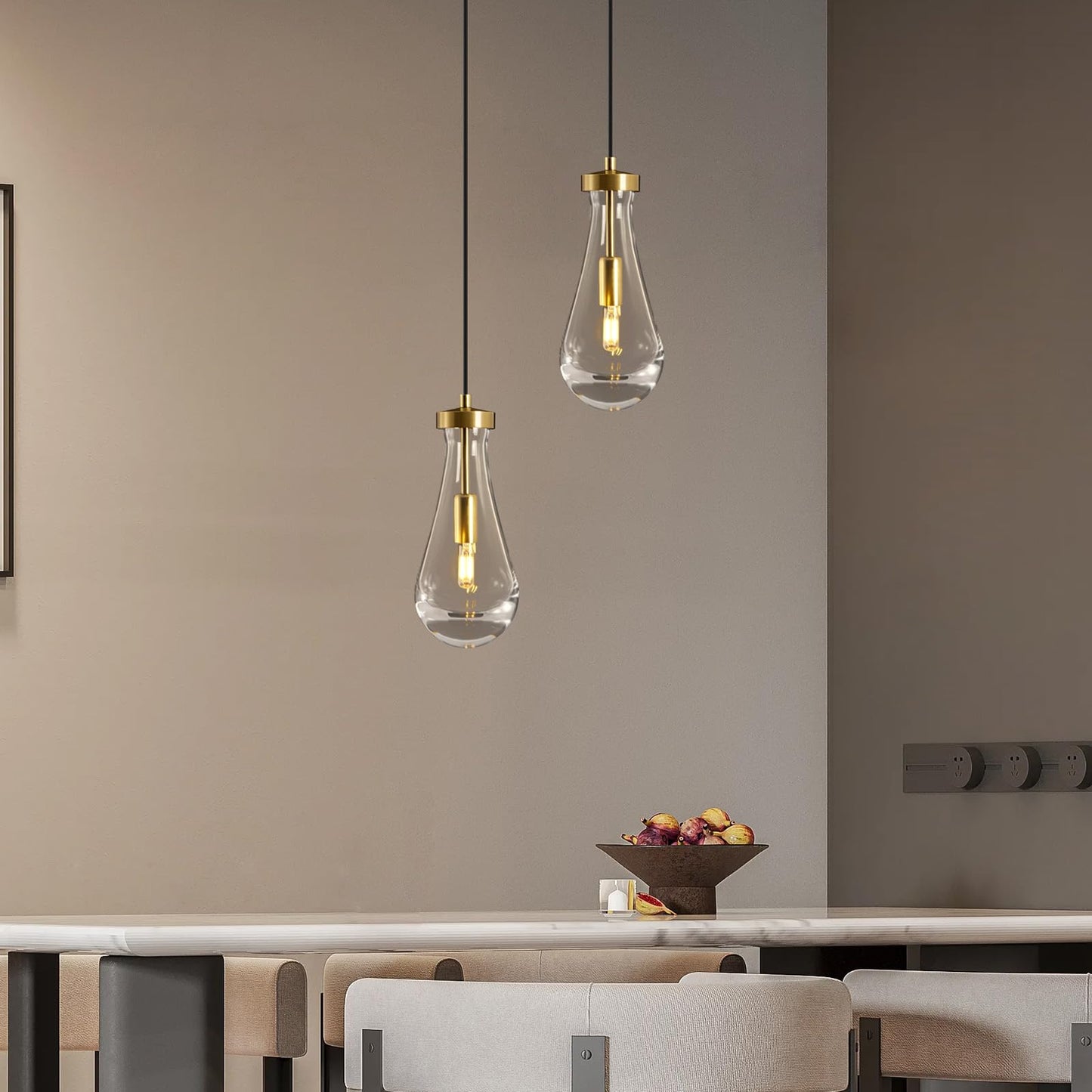 Raindrop Pendant Lights Kitchen Island: 2-Lights Crystal Teardrop Gold Pendant Light Fixture over Dining Table - Modern Glass Gold Rain Drop Ceiling Chandelier Bedroom Bathroom Breakfast Bar Lighting