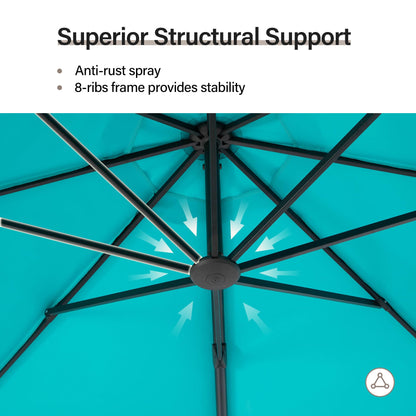 EO Living Outdoor Patio Umbrella with Base included, 11 FT Deluxe Curvy Cantilever Umbrella Heavy Duty Offset Hanging Umbrella with 360° Rotation for Pool, Garden, Backyard, Deck (Turquoise Blue)