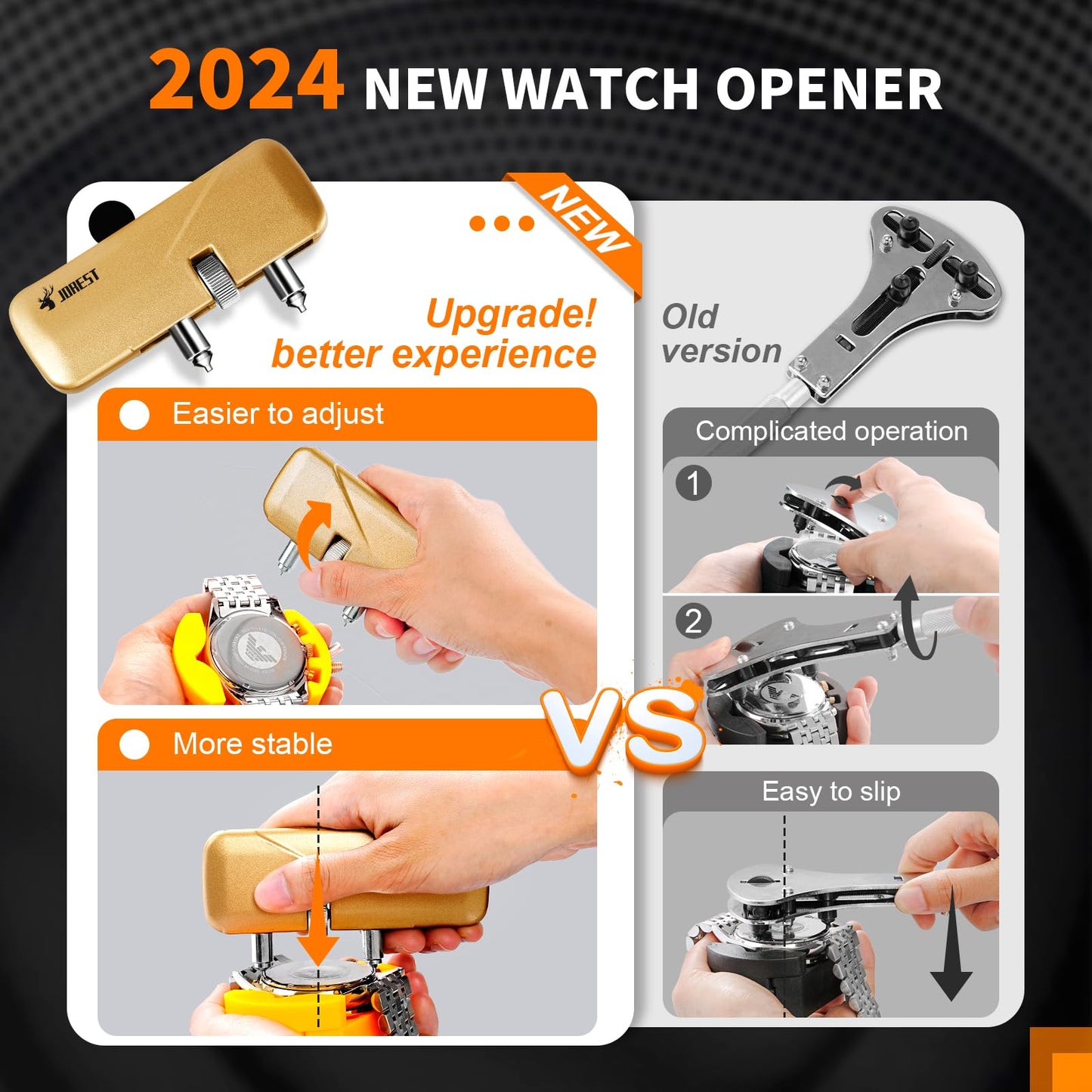 【2024 New】JOREST Watch Repair Tool Kit, Battery Replacement & Strap Adjustment, Wrench Opening Back Cover, Case Opener, Link Remover, Bracelet Resizing, Band Pin Removal, Screwdriver, Spring Bar