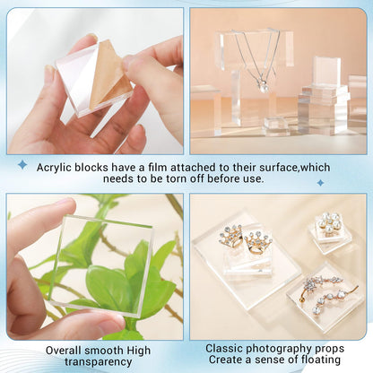 Marsui 10 Pcs Acrylic Cubes for Display Product Photography Props Transparent Acrylic Block Set for Boutique Jewelry Cosmetic Crafts Closet Show(Square, 10 Sizes)