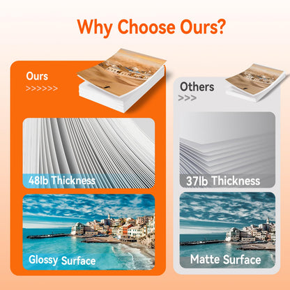 100Sheets Inkjet Glossy Photo Paper 8.5x11 Inches 48lb-180Gsm for Instant Dry Inkjet Printers, 8.5Mil A4 Letter Size Ideal for Brochure Paper, Flyers Paper Single Side, Suitable for All Dye Ink