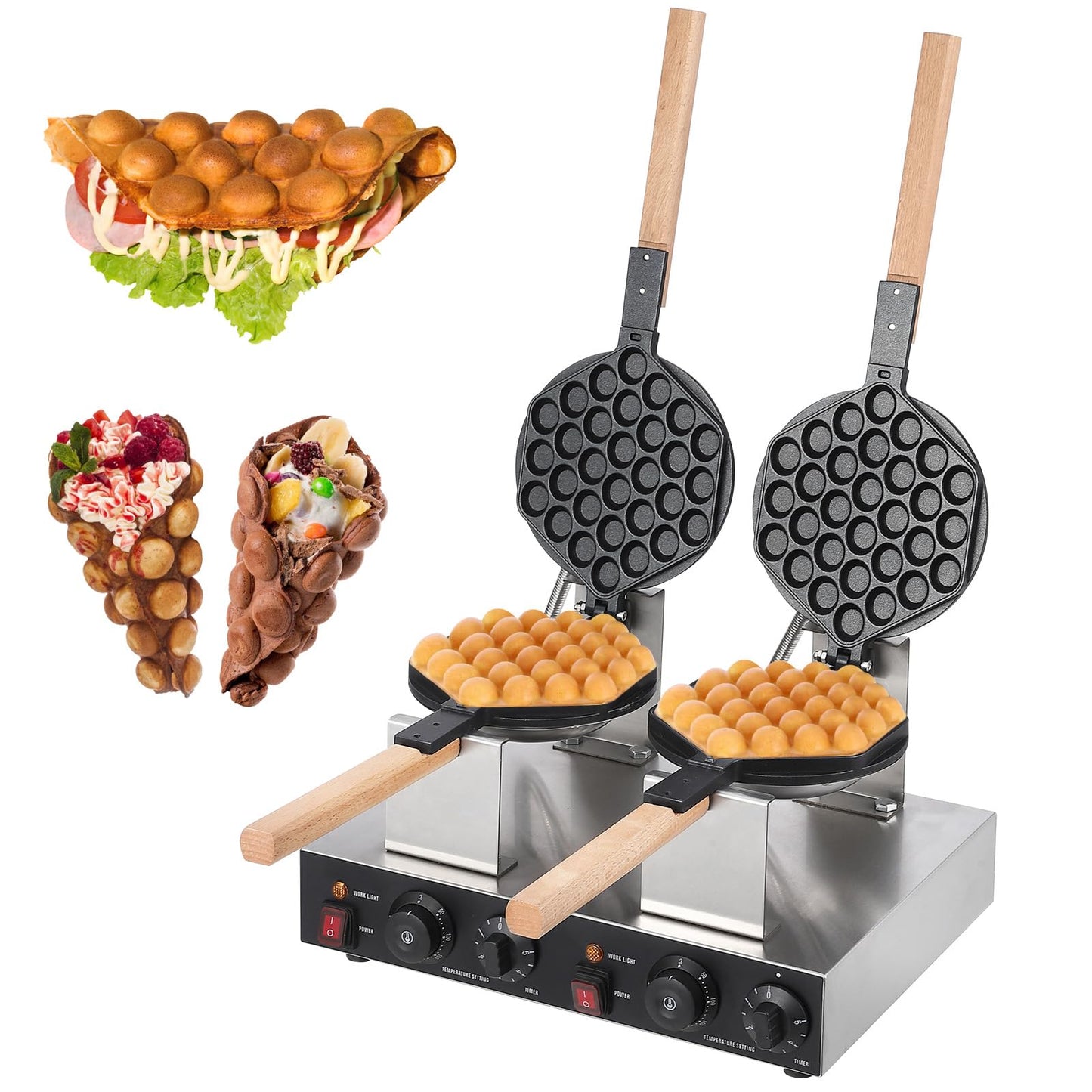 Garvee Electric Bubble Waffle Maker, 2800W Round Waffle Iron Bubble Waffle Maker Non-Stick Egg Machine for Home and Commercial Use, Double