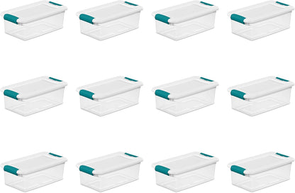 Sterilite 6 Qt Latching Storage Box - Stackable Plastic Container for Shoe Organization | Clear with White Lid, 12-Pack