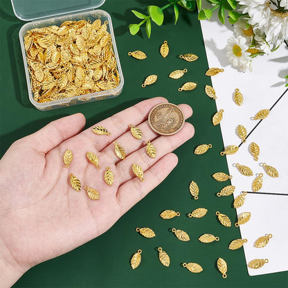UNICRAFTALE 200pcs Vintage Leaf Charms 15mm Golden Alloy Pendants & Earring Charms for DIY Craft Jewelry Making
