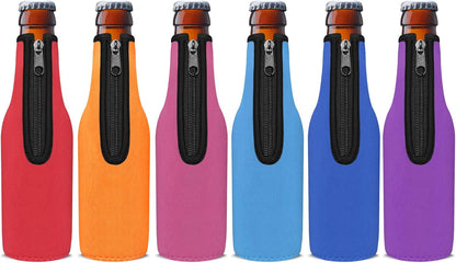 12 OZ 6 Pack) Beer Bottle Cooler Sleeves, Standard Zip-up Extra Thick Neoprene Insulated Sleeve-Keep Beer Cold