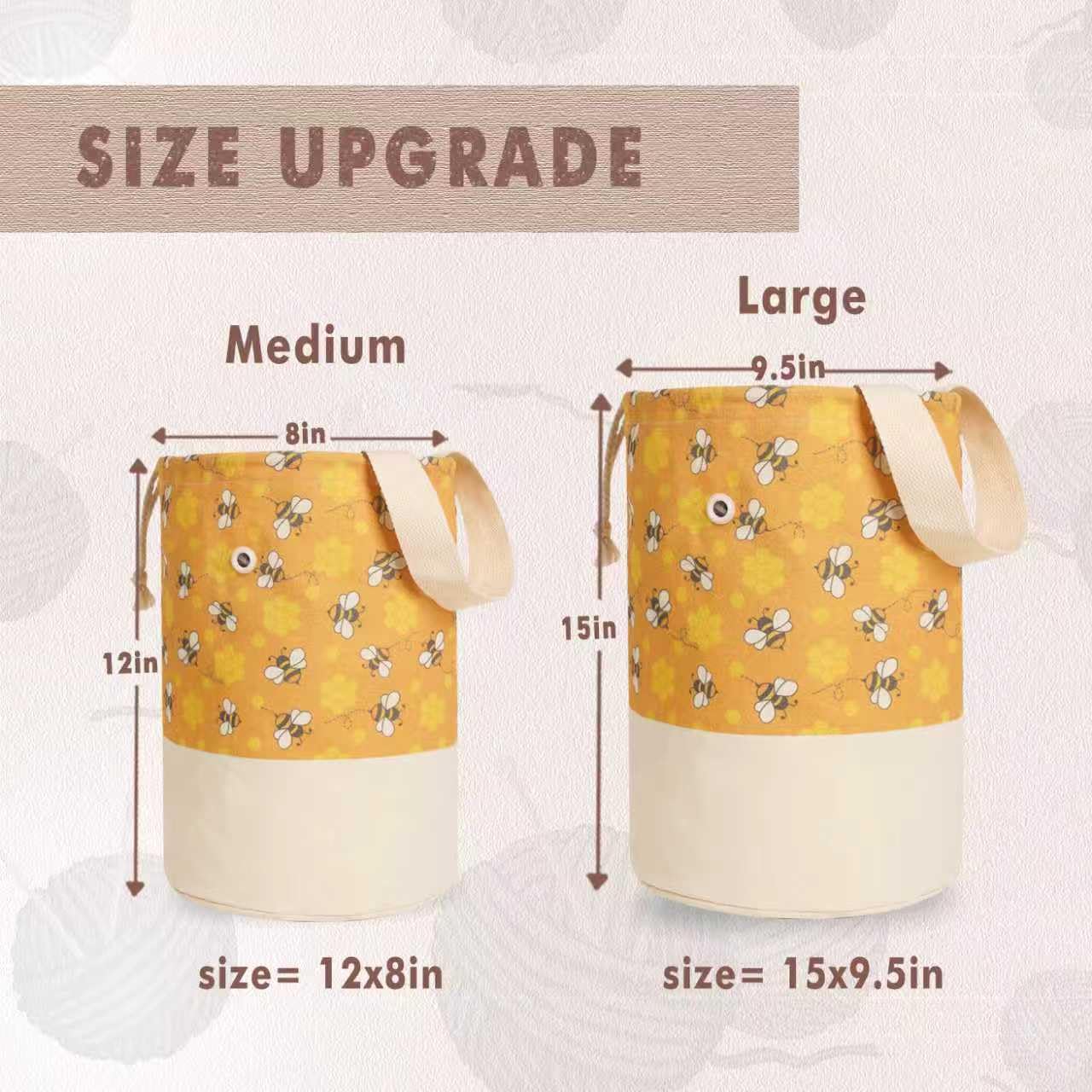 TOGETRUE Yarn Bag, Knitting Crochet Bag, Portable Yarn Storage Bags Organizer for Crocheting Project, Store Skein Ball, Short Knitting Needle (Large, Bees)