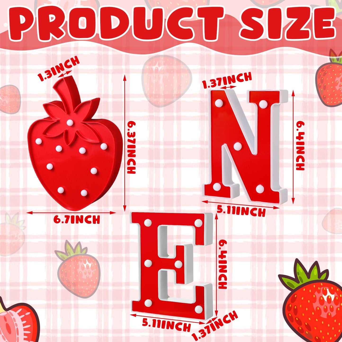 Honoson 3 Pcs Berry First Birthday Decor Strawberry Party Decorations LED Light up One Letter Sign Marquee String 1st Birthday Photo Prop Decor Sweet One Party Supplies(Strawberry)