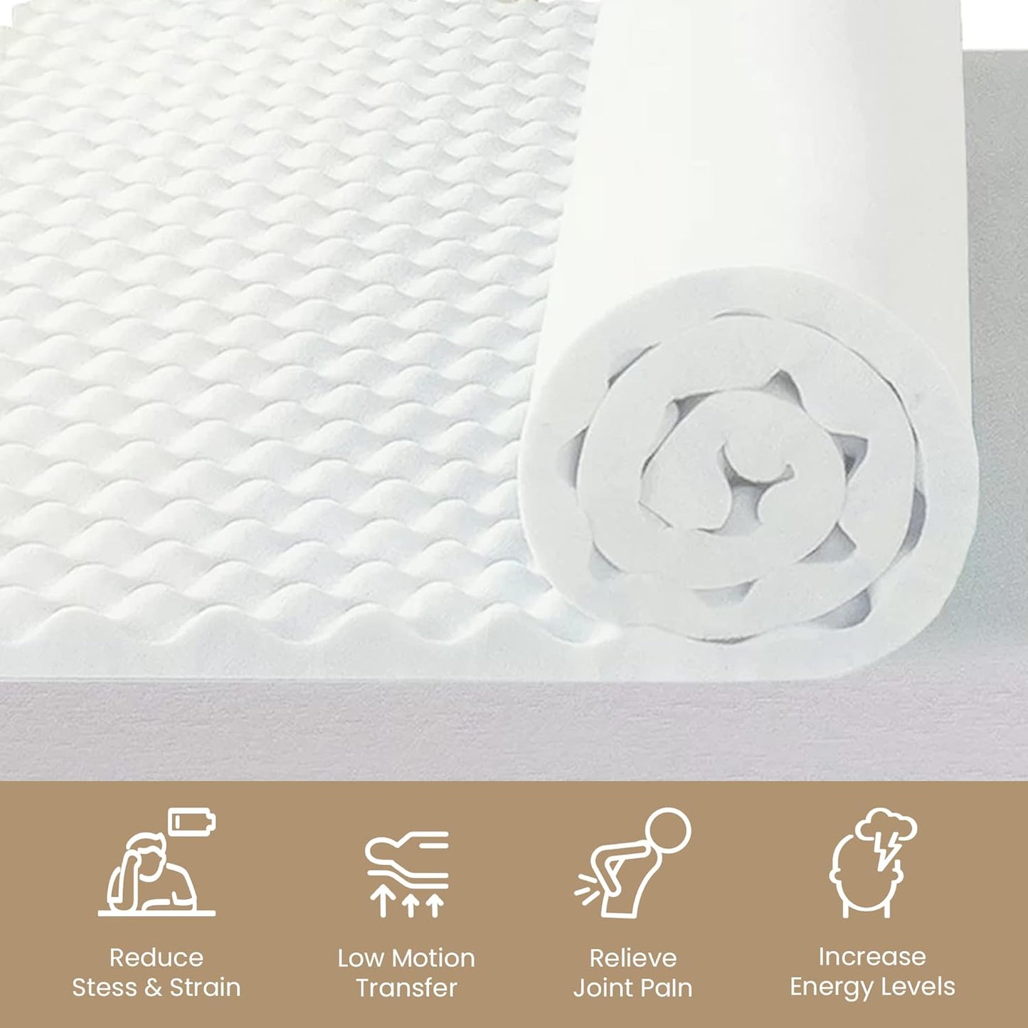 Zayton 2-inch Convoluted Foam Mattress Topper with Egg Shell Design | Breathable, Soft, and Comfortable Bed Toppers