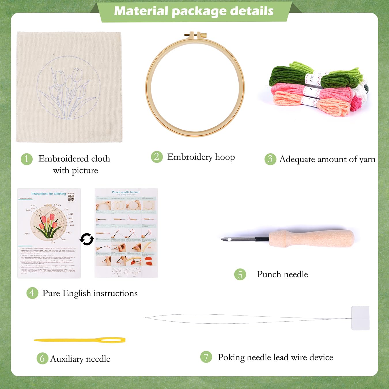 KESTAR Punch Needle Embroidery Starter Kits, Pink Tulip Flower Punch Needle Kits for Adults Beginner, Needle Punch Kit Tool with Instruction Threader Fabric Yarns and Hoop