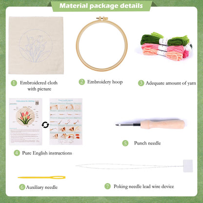 KESTAR Punch Needle Embroidery Starter Kits, Pink Tulip Flower Punch Needle Kits for Adults Beginner, Needle Punch Kit Tool with Instruction Threader Fabric Yarns and Hoop