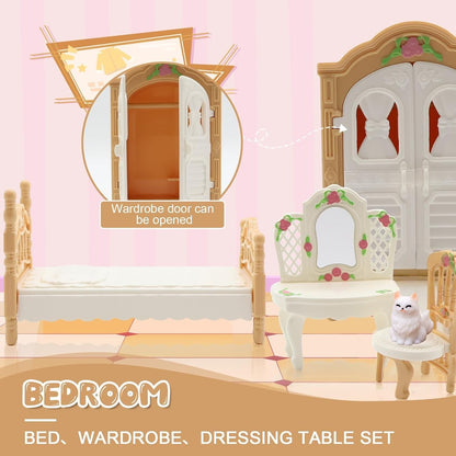 36Pcs Dollhouse Furniture Set,Miniature 1:12 Scale Dolls House Accessories with Cat,Dog,Kitchen, Dining Room, Living Room,Bedroom for Playhouse Toy(Beige)