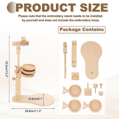 PATIKIL Embroidery Hoop Stand, Adjustable Rotated Beech Wood Cross Stitch Stand Holder with Built-in Storage Tray for DIY Art Craft, Sewing, Needlework Projects