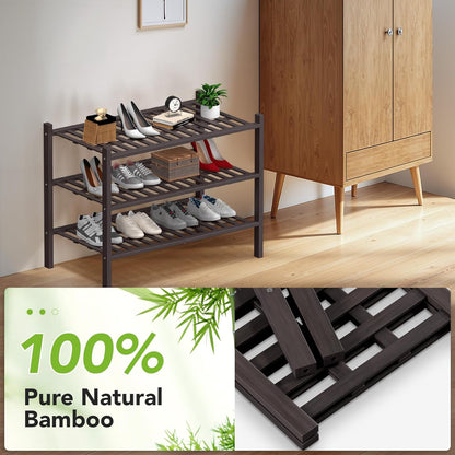 3 Closet,Hallway,Entryway,Small 27"x12"x21" Haddockway Large Tier Bamboo Shoe Rack Storage Organizer, Multifunctional
