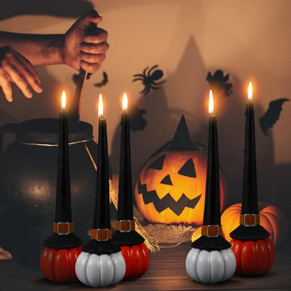 Conelist 4 Pieces Halloween Witch Hat Candles Halloween Black Taper Flickering Candles for Party Decoration Dinner Party Holiday Decor