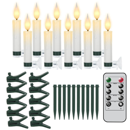 KunSwenn Clip on Candles for Christmas Trees, 10 Pcs Candle Lights for Christmas Tree with Remote Timer, Suction Cup for Window Candles, LED Flameless Taper Candlesticks for Holiday Home Window Decor