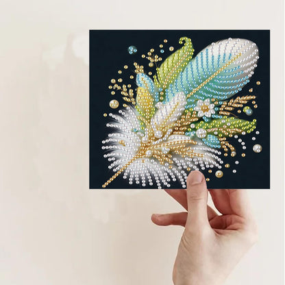 TDFERAN 6 Pack DIY Diamond Painting Greeting Cards Assortment with Envelopes Diamond Art Kits for Adults Blank Cards Cards for All Occasions Thank You Baby Wedding and More Note Cards Feather