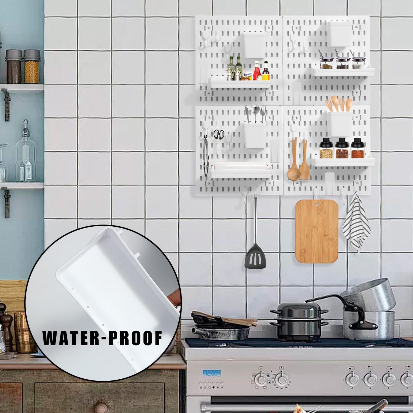 Dualshine Premium Pegboard Combination Kit, White Pegboard Wall Organizer with 4 Small Plastic Panels and 38 Accessories, Ideal for Craft Room, Bathroom, Nursery Storage, and Office (22"*22")