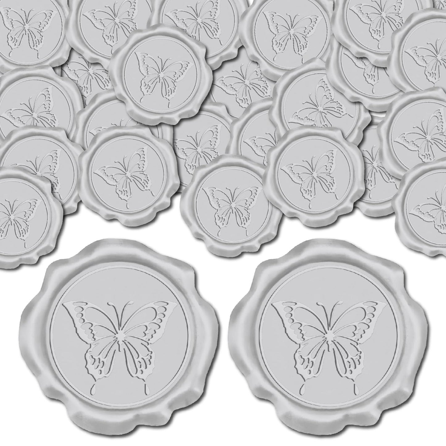 CRASPIRE 50pcs 1 Box Butterfly Wax Seal Stickers Silver Wedding Invitation Envelope Sealing Stickers Decoration Stickers Adhesive Envelope Decor for Christmas Gift Birthday Party Craft Scrapbook DIY