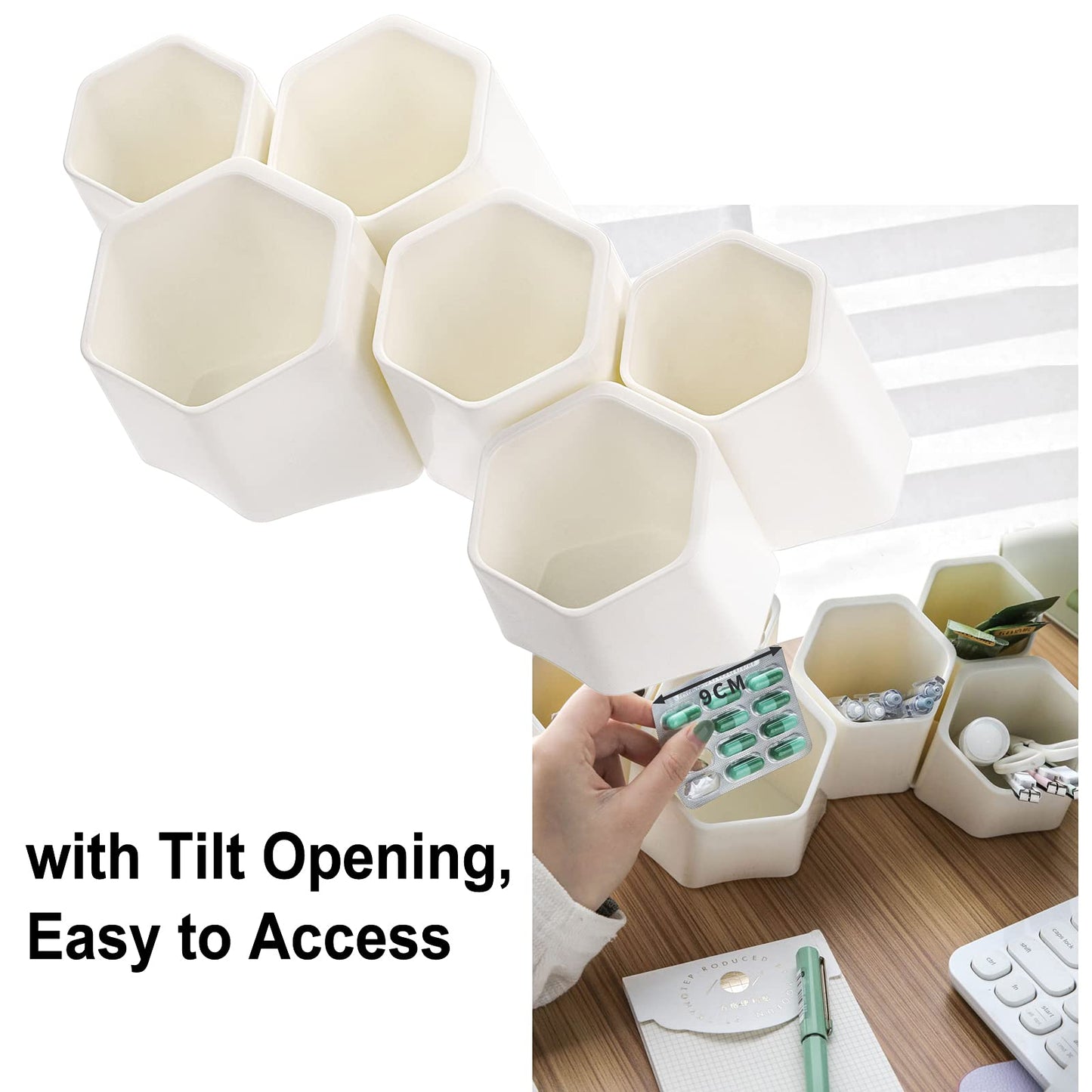 BTSKY Hexagonal Creative Pen Holder, Pen Container, Brush Pot, Combination Desktop Storage Organizer, Creative Hanging Planter Holder Multifunctional Wall-Mounted(White)
