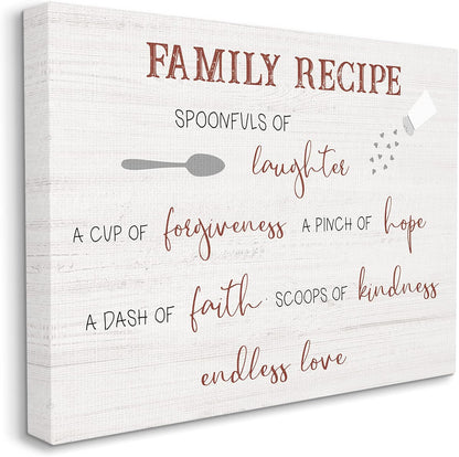 Stupell Industries Family Recipe Happiness Motivational Phrases Kitchen Puns Canvas Art
